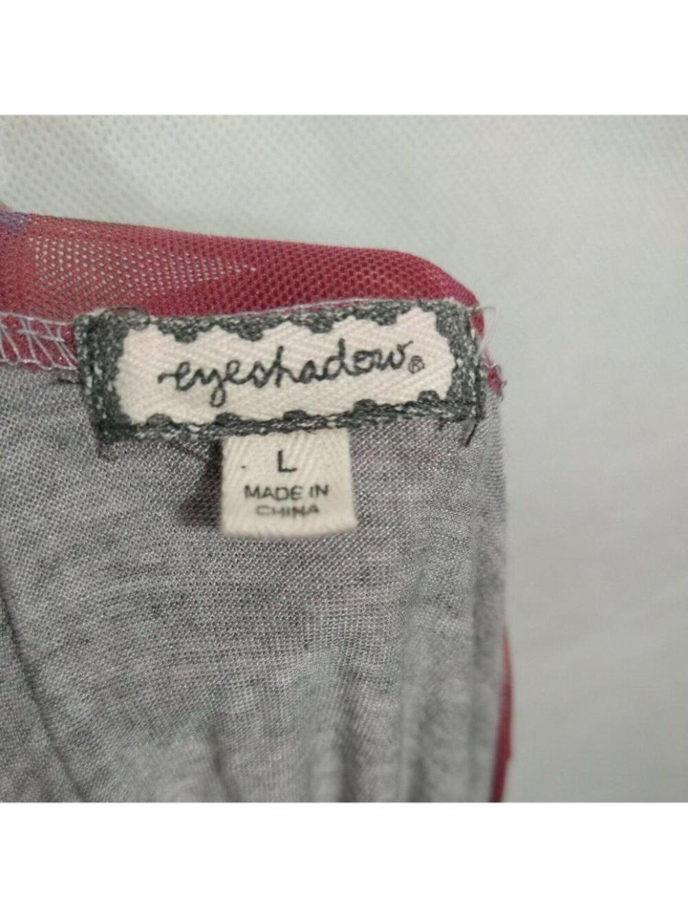 Eyeshadow Top T-shirt Size L Gray Red Floral Sheer Mesh Trim Festival Summer - Picture 4 of 6